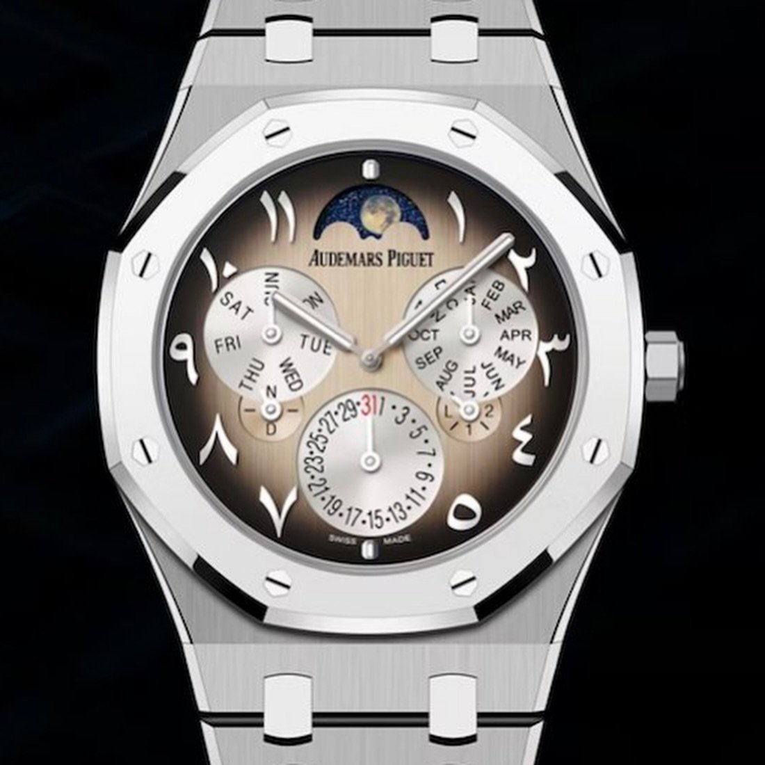 On our website, all details on this new @audemarspiguet Royal Oak Perpetual Calendar Ultra-Thin with Arabic Markers. #audemarspiguet #audemars #royaloakperpetualcalendar #26586 #26586XT #watches #perpetualcalendar #aproyaloak #watchaddict